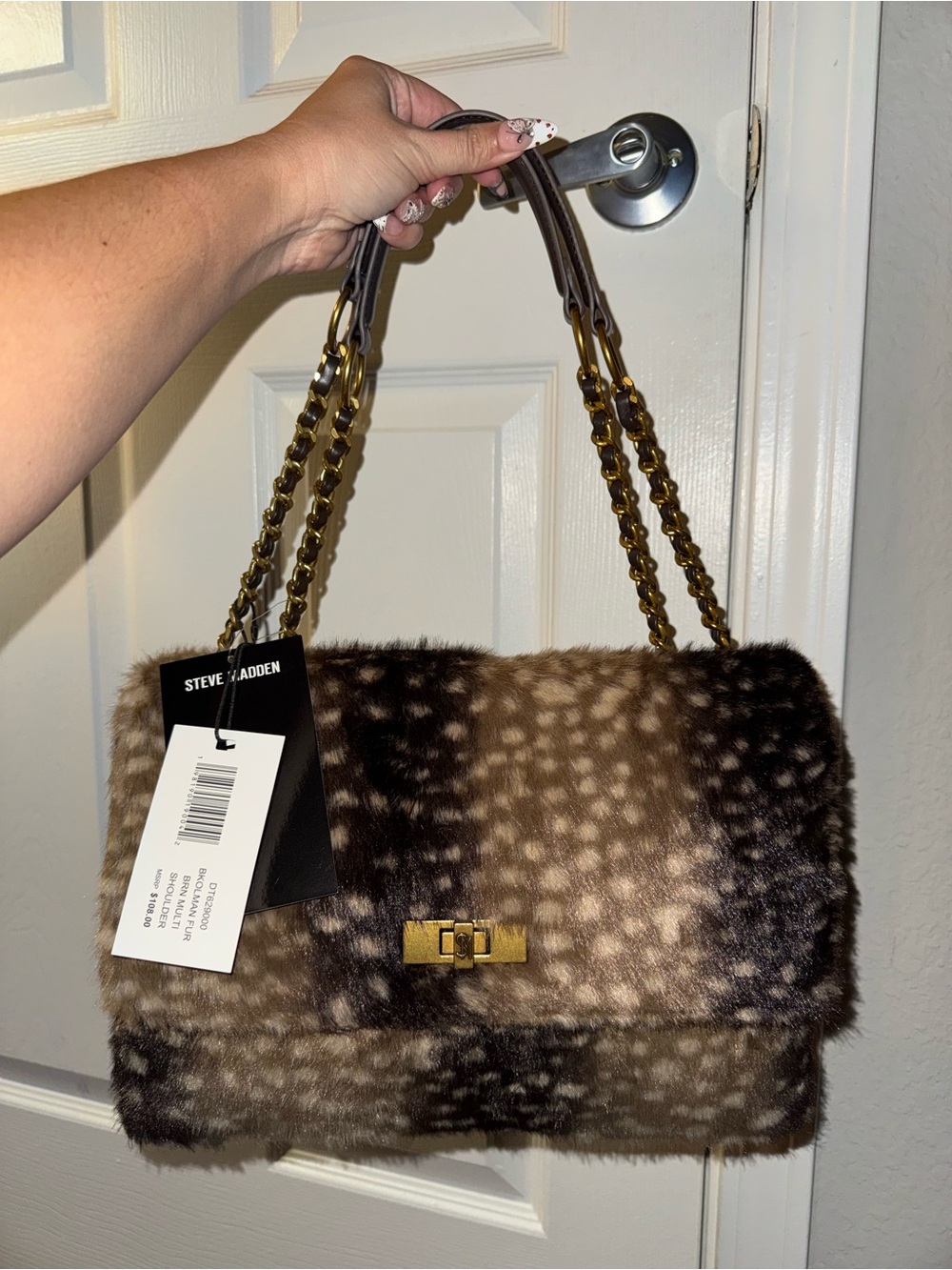 Steve Madden Deer Print Faux Fur Shoulder Bag New with Tags - Picture 15 of 15